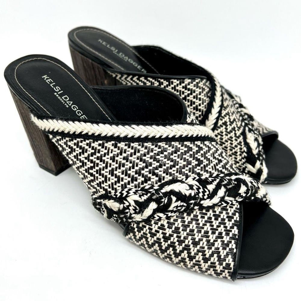 Kelsi Dagger Brooklyn Cosmo Black Sandal Block Heel Mules Size 8 - Picture 2 of 8
